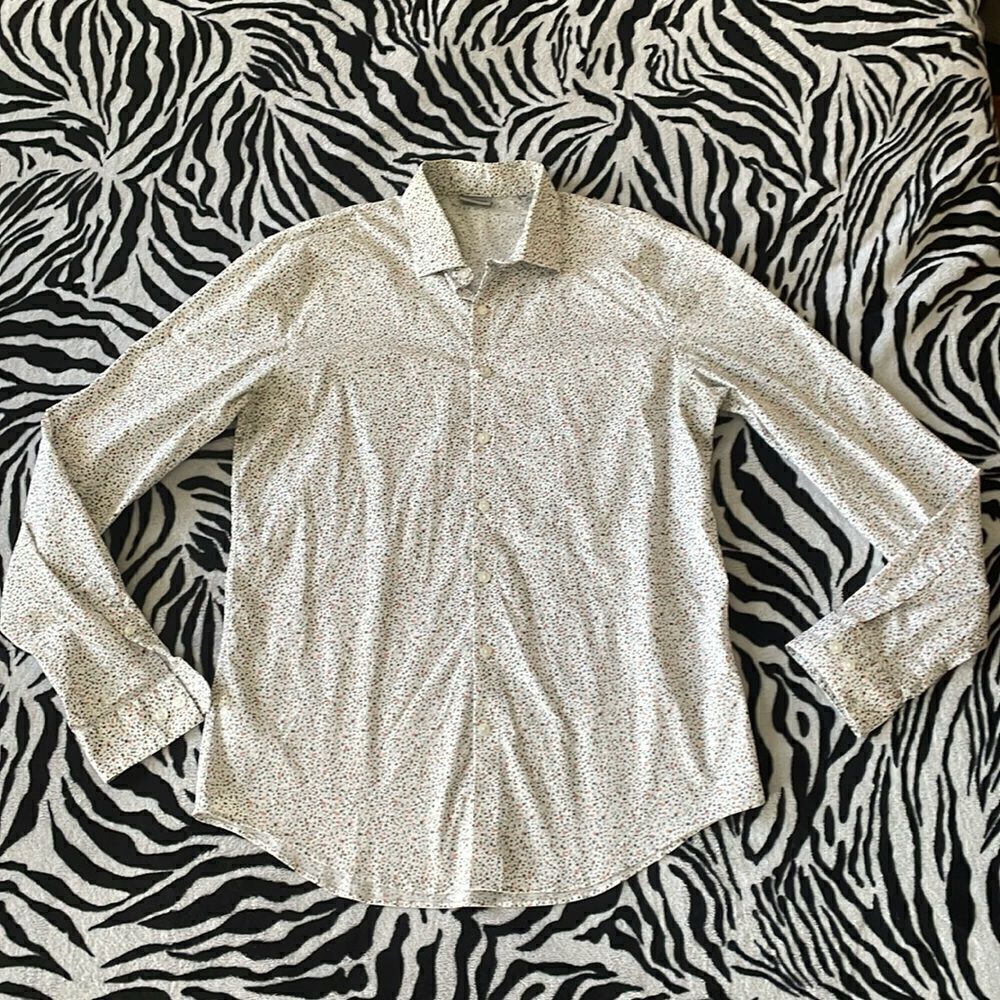 Speckled Reaction by Kenneth Cole slim fit button mens long sleeve collar shirt